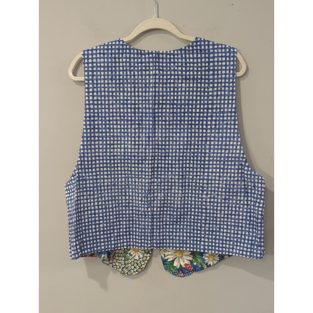 Patchwork Floral Vest Blue Gingham Daisies 23"‎ PTP Reversible Homemade image 5